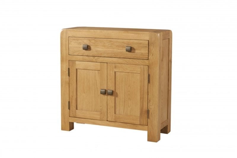 Avon Oak Compact small sideboard .Contemporary and Quirky Waxed Oak with smooth edges. 1 long drawer above with square rustic knobs . DAV005