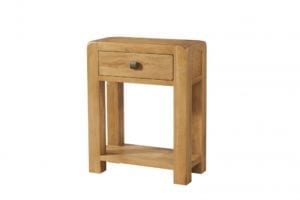 Avon oak small hall console table with drawer. Contemporary & Quirky Waxed Oak with smooth edges. Console table with 1 drawer with square rustic knobs , shelf at bottom. DAV11