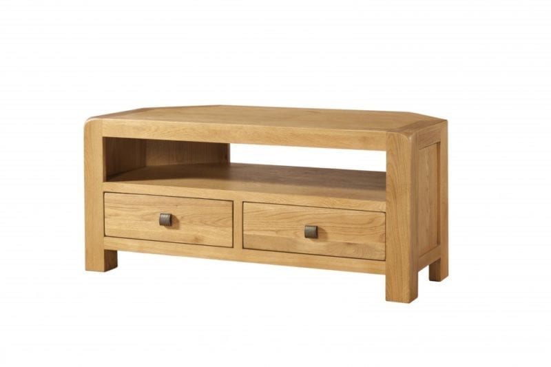 Avon Oak Corner TV unit with open space Contemporary and Quirky Waxed Oak with smooth edges. Corner TV Unit with square rustic knobs . DAV018