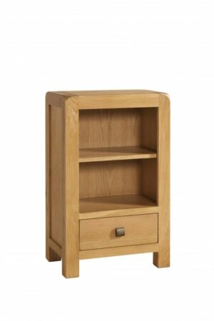 Avon oak low 1 drawer bookcase Contemporary and Quirky Waxed Oak with smooth edges. square rustic knobs . DAV019
