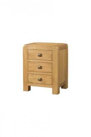 DAV028 Avon Oak 3 drawer bedside . medium waxed oak with square legs and rounded edges