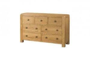 DAV030 Avon oak 7 drawer medium waxed oak finish, 7 drawers, rounded edges and chunky legs