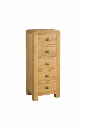 DAV031 Avon Oak 5 drawer tall chest bury st edmunds suffolk. medium waxed oak with rounded edges and chunky square legs