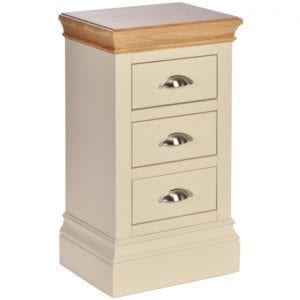 lundy painted compact 3 drawer bedside, solid chunky moulded oak top, painted deep chunky moulded plinth various colours and handle options available LB10