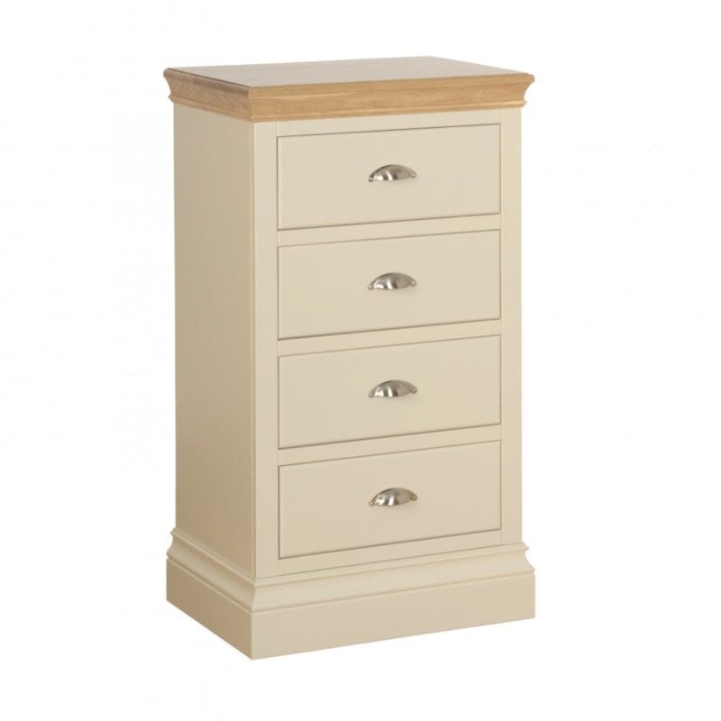 lundy painted 4 drawer wellington chest, solid chunky moulded oak top, painted deep chunky moulded plinth various colours and handle options available LB55