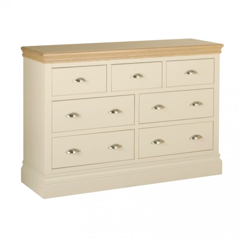 lundy painted 7 drawer chest, 3 small drawers at the top with 4 drawers under. solid chunky moulded oak top, painted deep chunky moulded plinth various colours and handle options available LC90