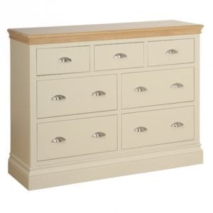 lundy painted 3 + 4 drawer jumper chest , solid chunky moulded oak top, painted deep chunky moulded plinth various colours and handle options available LC92