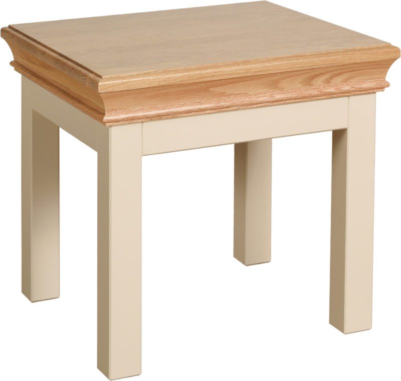 Lundy painted side table, image showing ivory with moulded oak top