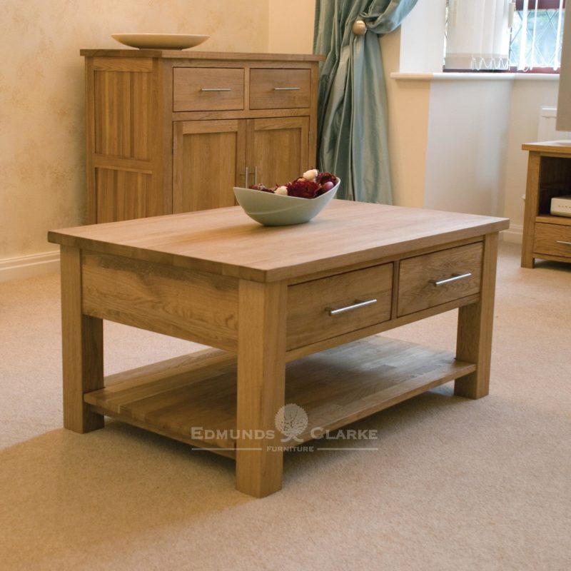 Bury solid oak 3ft coffee table with 2 drawers. shelf underneath for extra storage