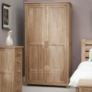 Bury Solid oak double wardrobe. all hanging finished in light lacquer oak with choice of handles