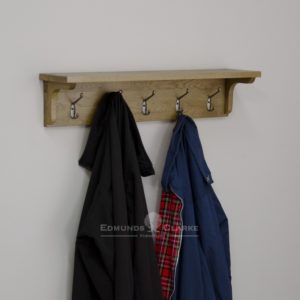 Bury solid oak Coat rack with shelf. with 5 chrome hooks and shelf above