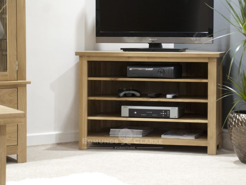 Bury solid oak corner TV unit - adjustable shelves for your media 100% solid oak