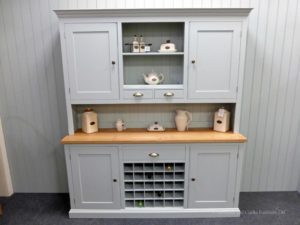 Painted 6ft Dresser & central Wine Rack. 2 handy spice drawers in upper rack. includes 2 panelled doors and centre shelf. sideboard includes wine rack in centre with drawer above and 2 doors either side. choice of handles. EDM038