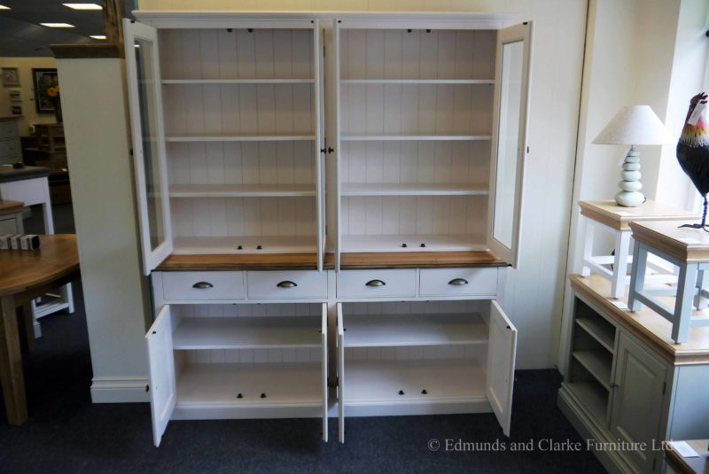 Edmunds 6ft Fully Glazed Dresser. Sideboard has moulded oak top, 4 drawers and 4 doors under. adjustable shelves. choice of handles. EDM06