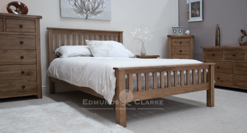 Lavenham Solid Rustic Oak Double Bed. slatted head and foot board