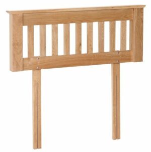 Norwich Oak 4’6 Double Headboard. Contemporary Shaker style straight lines with oak capping at top. slatted in middle. NNH50