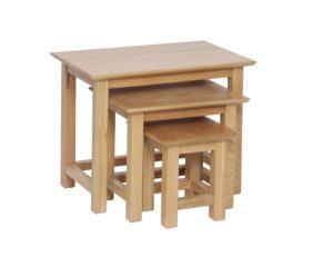 Norwich Oak Small Nest of Tables.Nest of three. contemporary shaker style straight lines and shaped edges on tops. NNT28