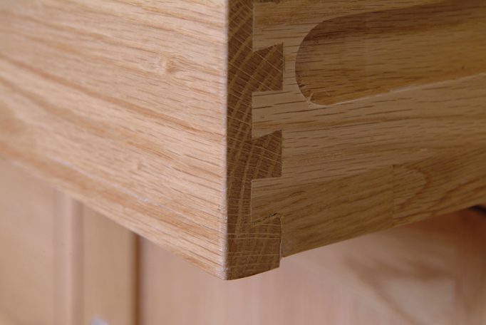 image showing dove tail drawer detail on Norwich Oak by edmunds & clarke furniture