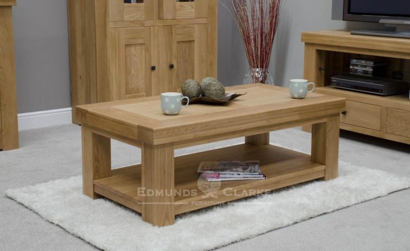Hadleigh solid oak chunky coffee table with shelf . chunky shaker style with shelf at the bottom for magazines or baskets