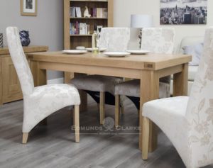 Hadleigh solid oak small fixed top table. 70mm thick oak top and chunky legs will sit 4 to 6 people comfortable Light oak finish