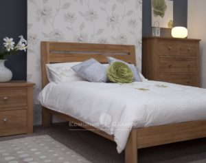 Solid Oak 3ft Single Size Slatted Bed. wide horizontal slats in headboard