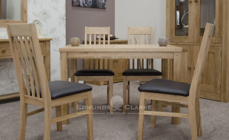 Bury solid oak dining table - fixed top 4ft x 2'6. perfect for small spaces, shaker style square legs