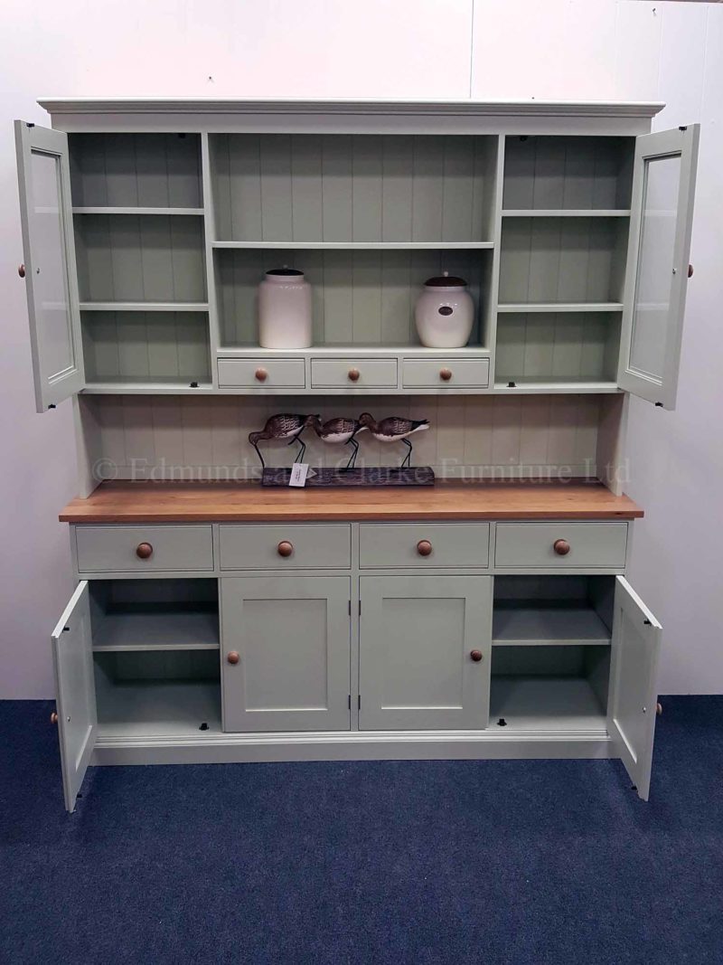 Edmunds kitchen 6ft plain dresser with glazed doors, oak top and knobs
