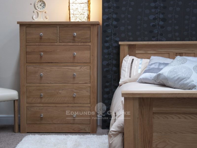 solid oak 2 over four drawer chest, chrome tapered knobs
