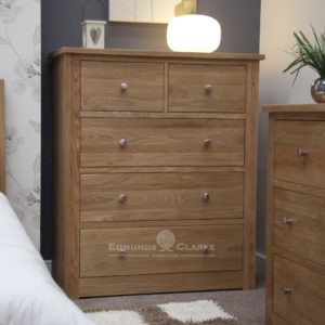 solid oak wide two over three drawer chest jumper sized drawers