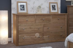 solid oak wide chest of drawers row of three along top with two rows of two drawers below, all drawers jumper depth 6 feet wide