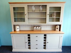 Painted 7ft Dresser With Wine Racks. oak tops and painted shelves