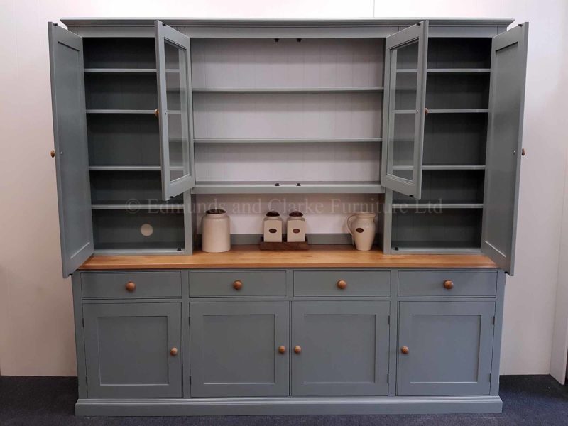 Painted 8ft storage dresser painted grey with oak knobs and top