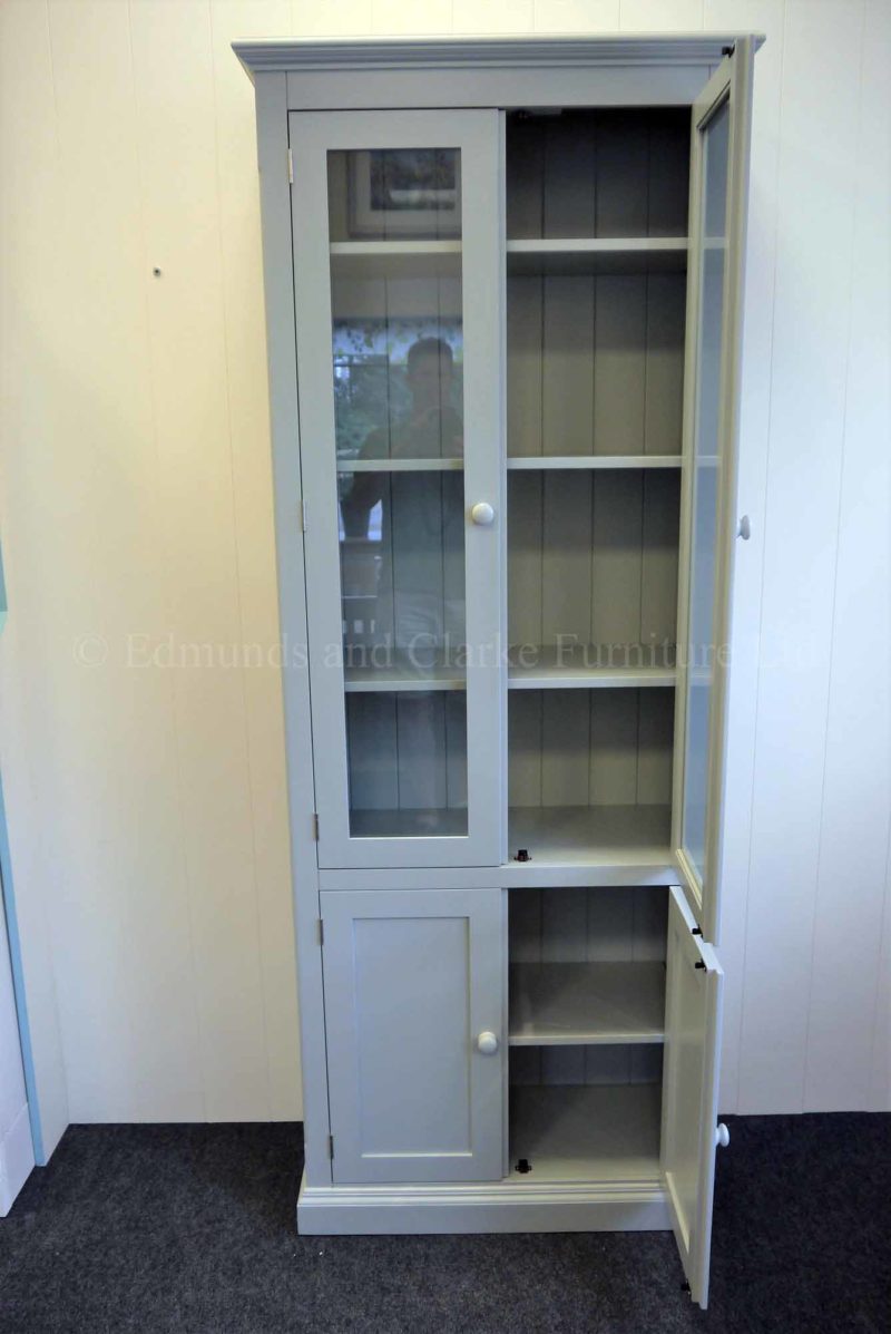 Painted glazed paneled bookcase, shelves adjustable