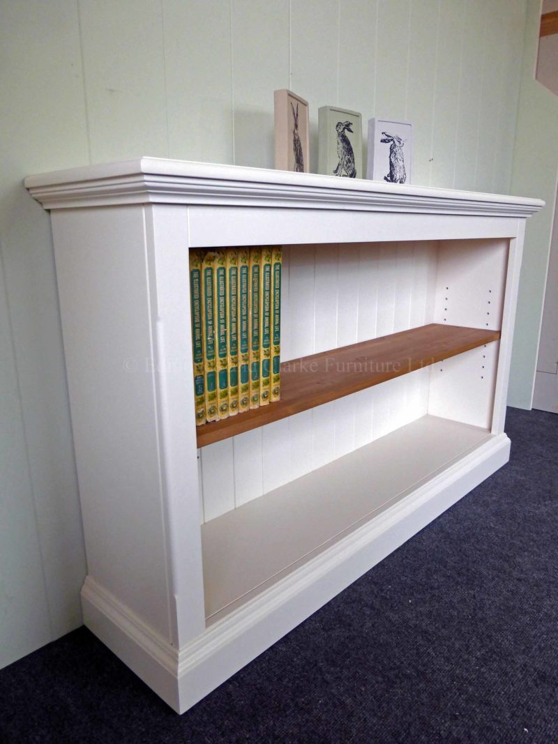 Edmunds Painted shallow depth Bookcases. pine or painted shelves available, moulded top and plinth. many heights and widths available only at edmunds clarke bury st edmunds