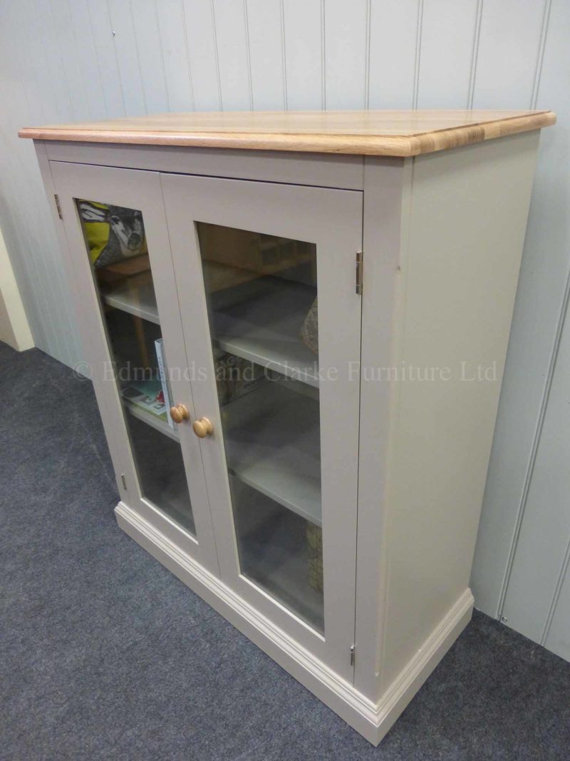 Painted low two door glazed bookcase, choice of paint colours and tops