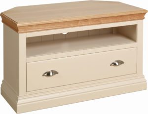 Lundy Painted Corner TV Unit. image showing with 1 drawer and space above for entertainment boxes