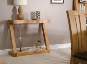 Z hall table made from solid oak with drawer and shelf ZHT
