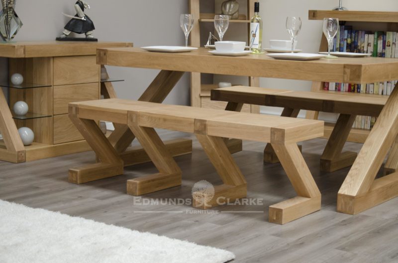 Z designer solid oak Z shaped large bench made for matching Z table