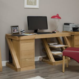 Z designer solid oak large computer desk with drawers and shelving ZCDL