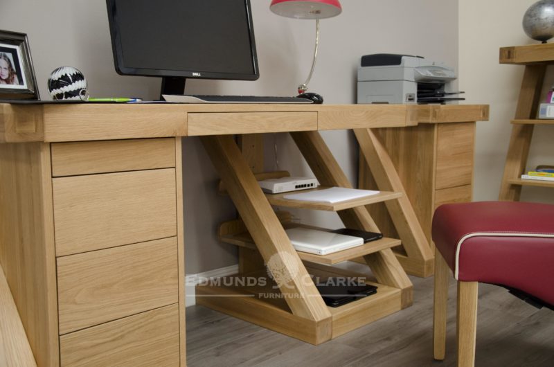 Computer desk with storage solid oak Z shaped ZCDL