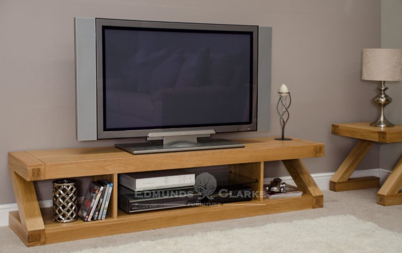 Wide solid oak plasma tv entertainment unit Z designer ZLGPLAS