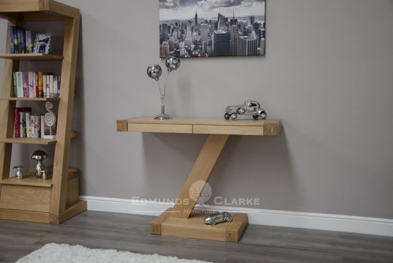 Solid oak Z style modern hall console table