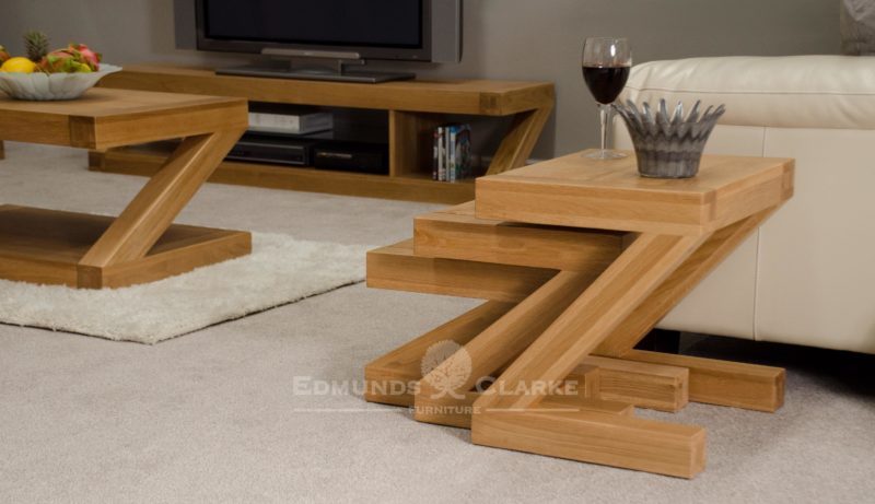 ZNEST designer quality solid oak nest of three tables