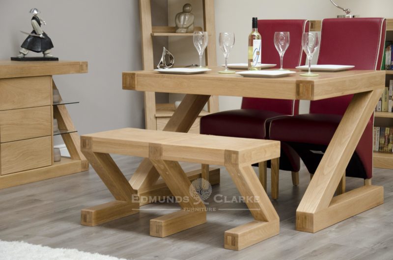 Z designer solid oak small bench made for the Z shape dining table