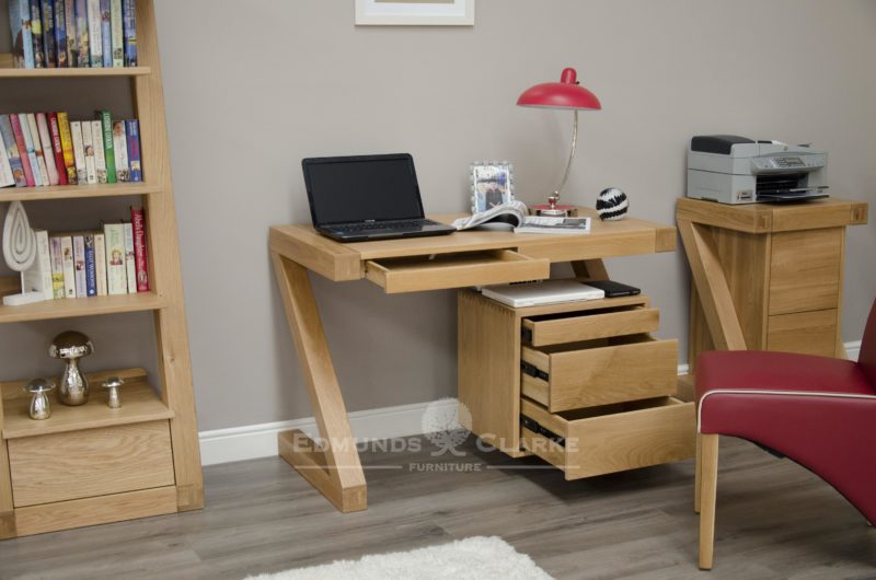 Z shape designer desk with left hand kneehole and three drawers on right
