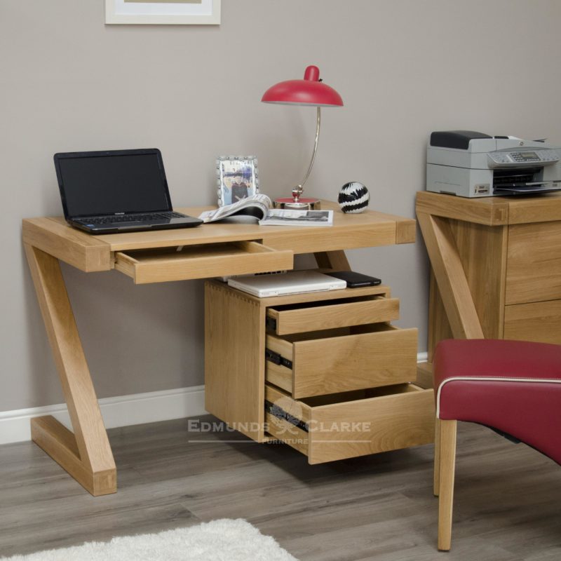 Z designer computer desk with 3 sliding drawers and space for laptop