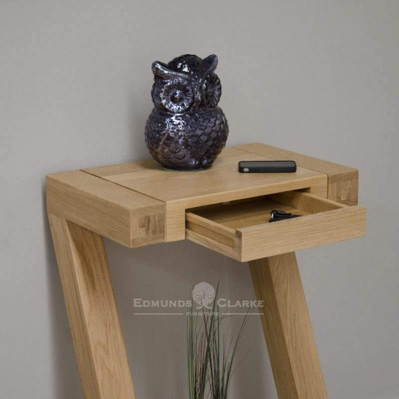 Z designer small hall table made from solid oak in a Z shape ZSMHT