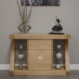 Z designer solid oak small sideboard with 3 central drawers ZSSB