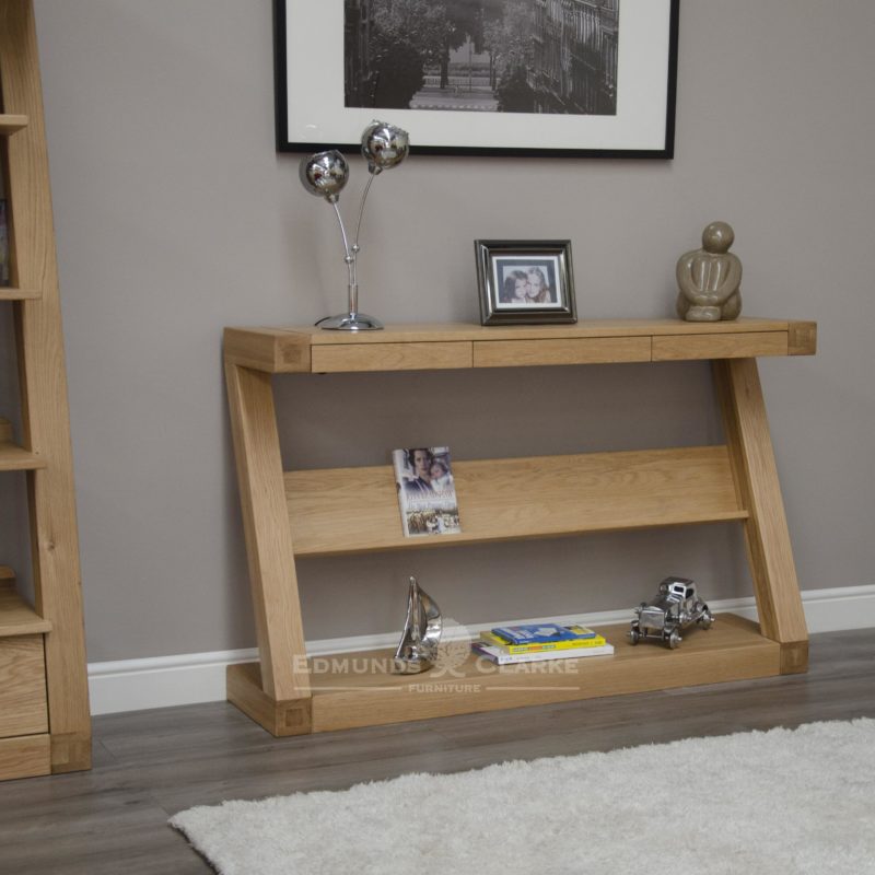 ZWDHT+D Z designer solid oak wide console table with shelf and three drawers