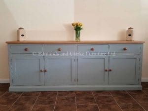 edmunds painted 8ft sideboard. solid oak top with 4 wide drawers and doors. 10 colours to choose from and lots of handle and knob options
